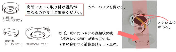 ローゼットの取り付け位置で、補強器具を取り付ける